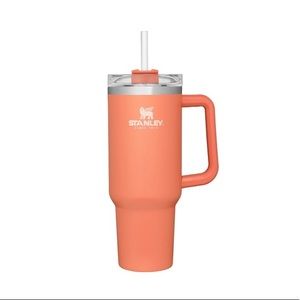 40 Oz light orange colored Stanley tumbler with handle